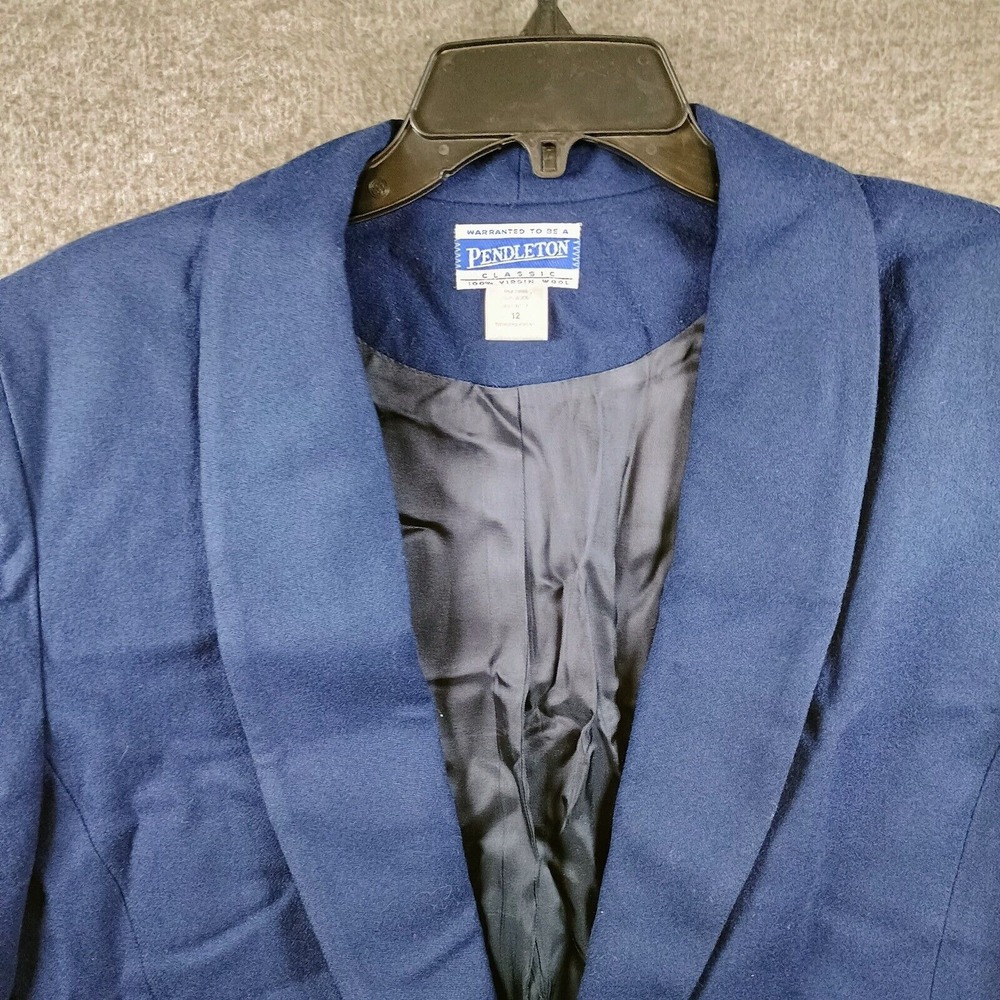 Pendleton Blazer Womens 12 Navy Blue 100% Virgin Wool Sport Coat Made in USA - Picture 2 of 10